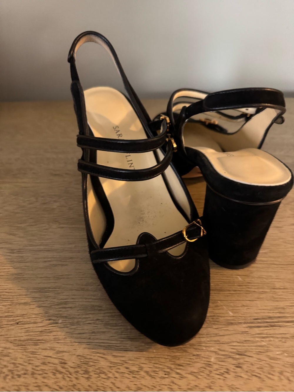Sarah Flint Black Suede Triple-Strap Block Heel Sandals